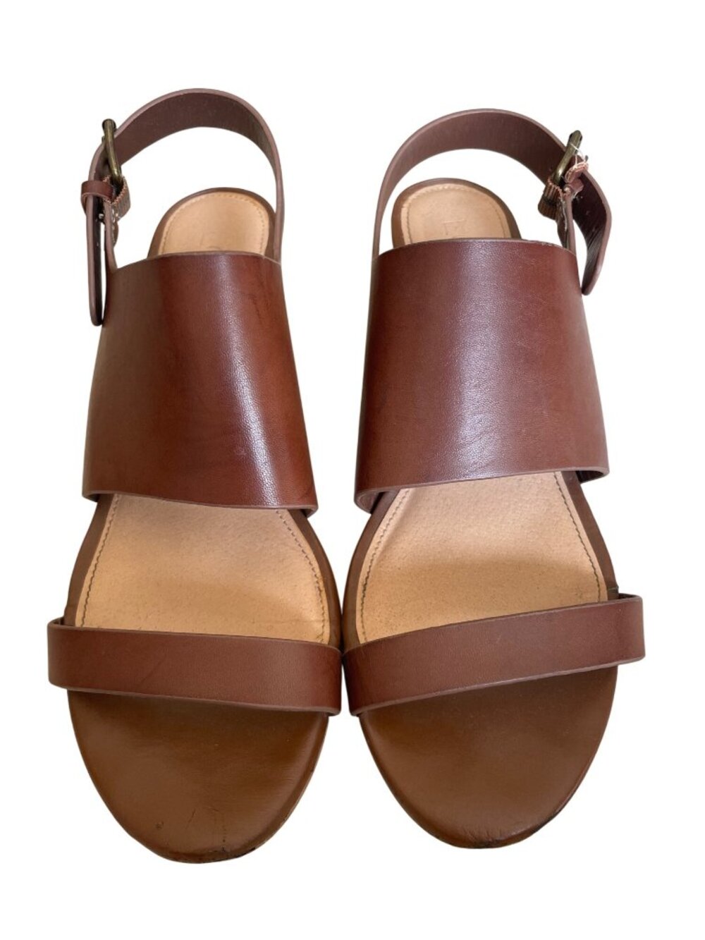 LOFT Brown Faux Leather Block Heel Sandals With Adjustable Strap Womens 8.5 - Picture 2 of 11